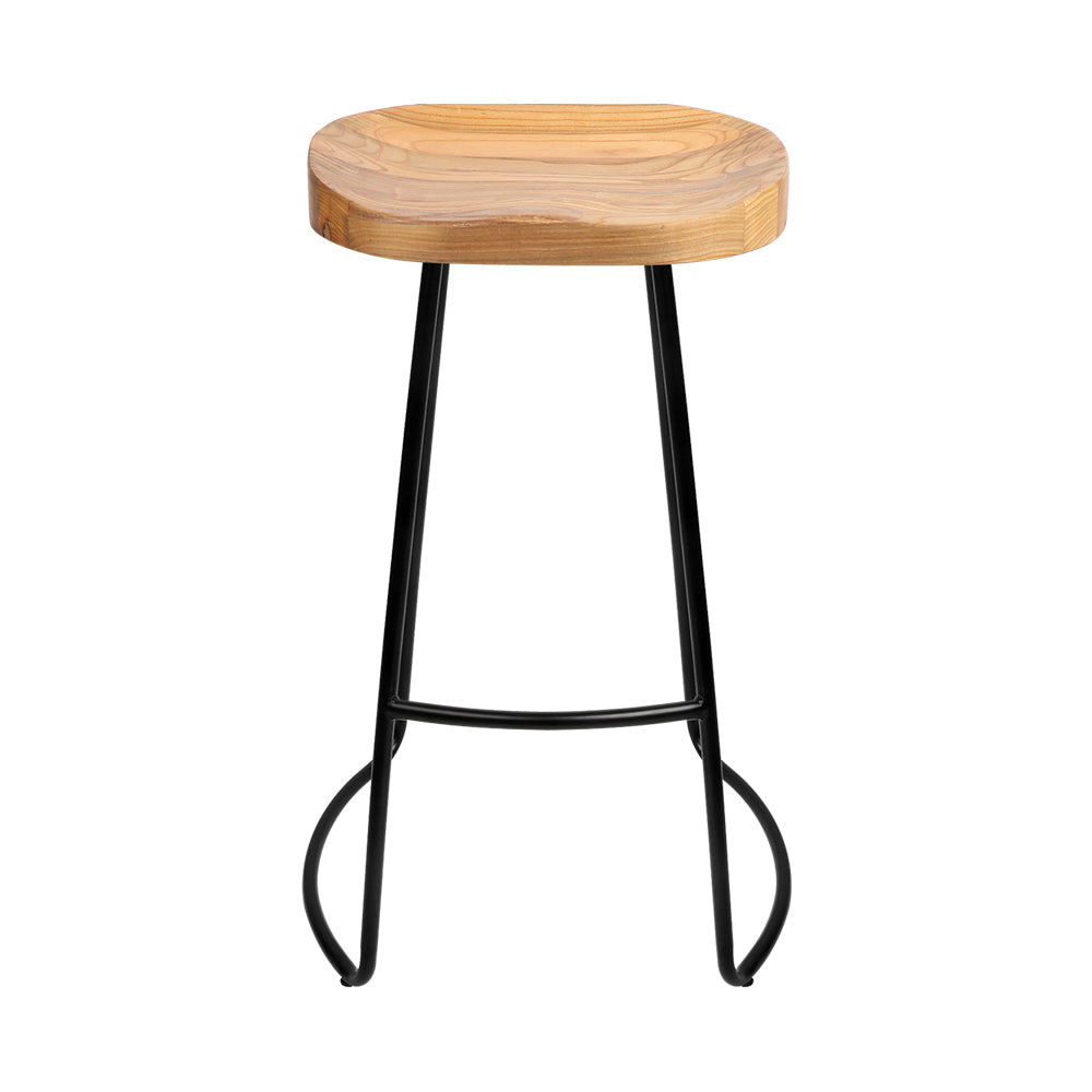 Artiss Set of 2 Elm Wood Backless Bar Stools featuring black legs and light wooden seats, designed for modern industrial interiors.